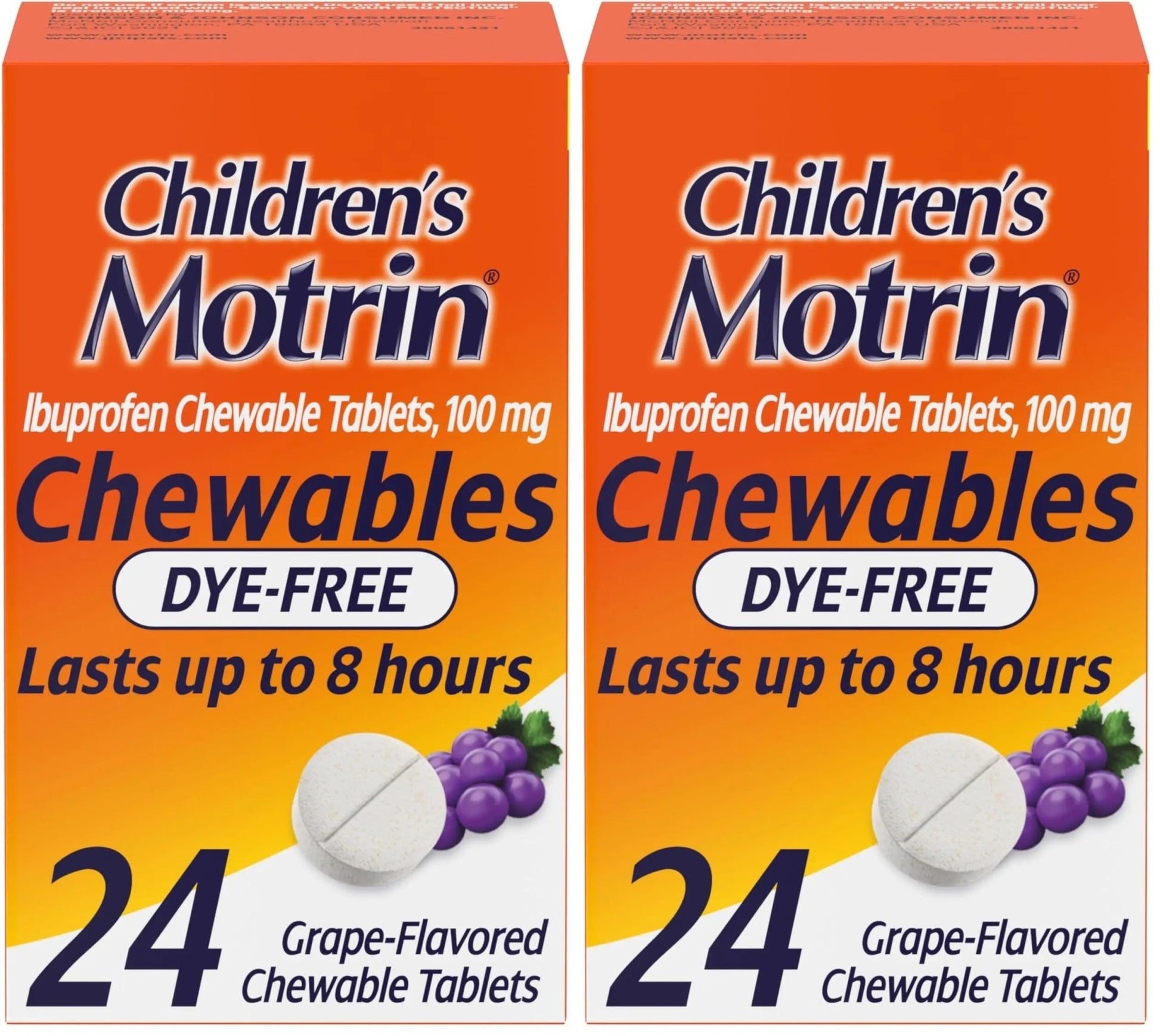 Motrin Children's Dye-Free Chewable Tablets with Ibuprofen, Kids' Fever Reducer & Pain Reliever for Sore Throat, Fever, Toothache & Pain Relief, Grape Flavor, 24 Count (Pack of 2) - dailyvitalstore