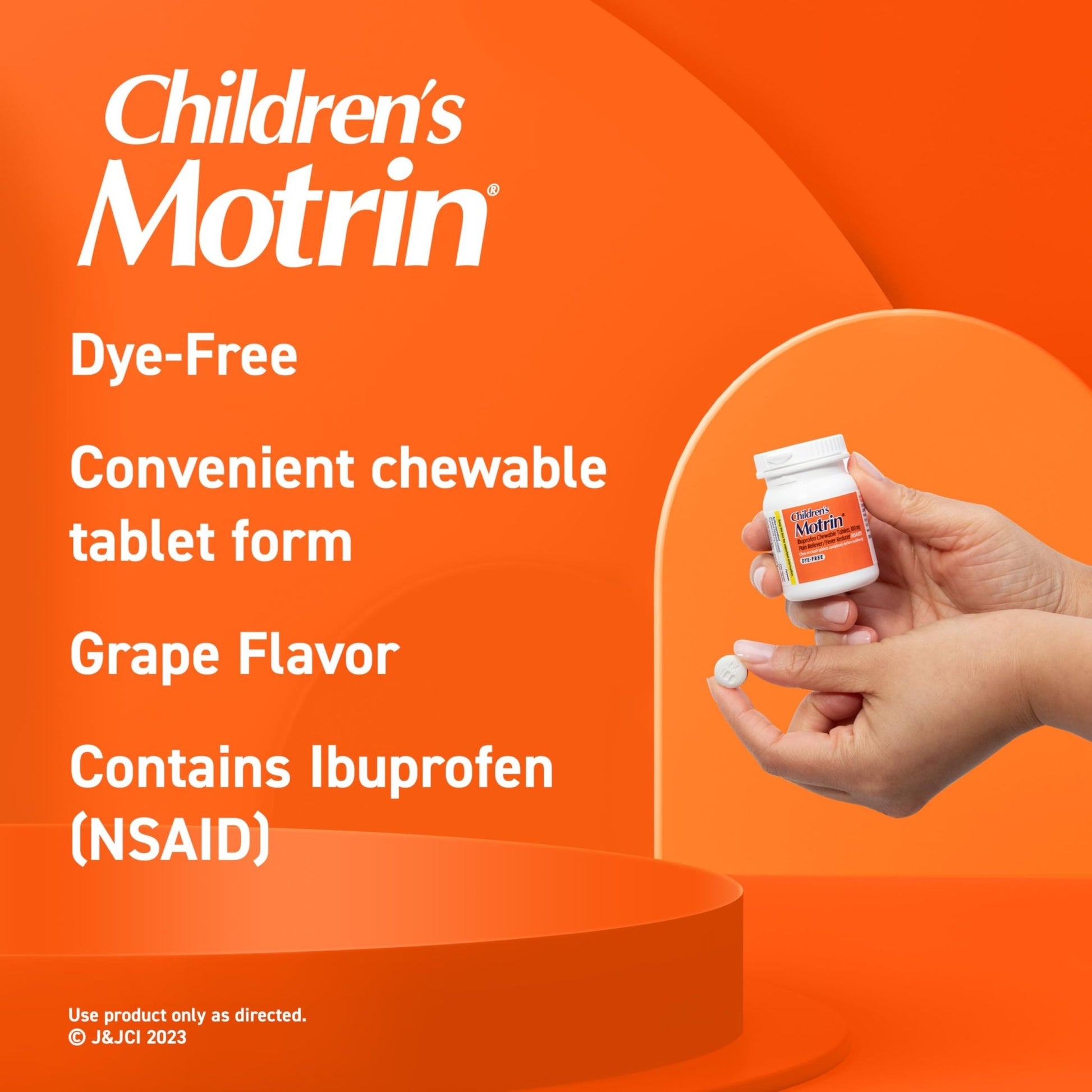 Motrin Children's Dye-Free Chewable Tablets with Ibuprofen, Kids' Fever Reducer & Pain Reliever for Sore Throat, Fever, Toothache & Pain Relief, Grape Flavor, 24 Ct - dailyvitalstore