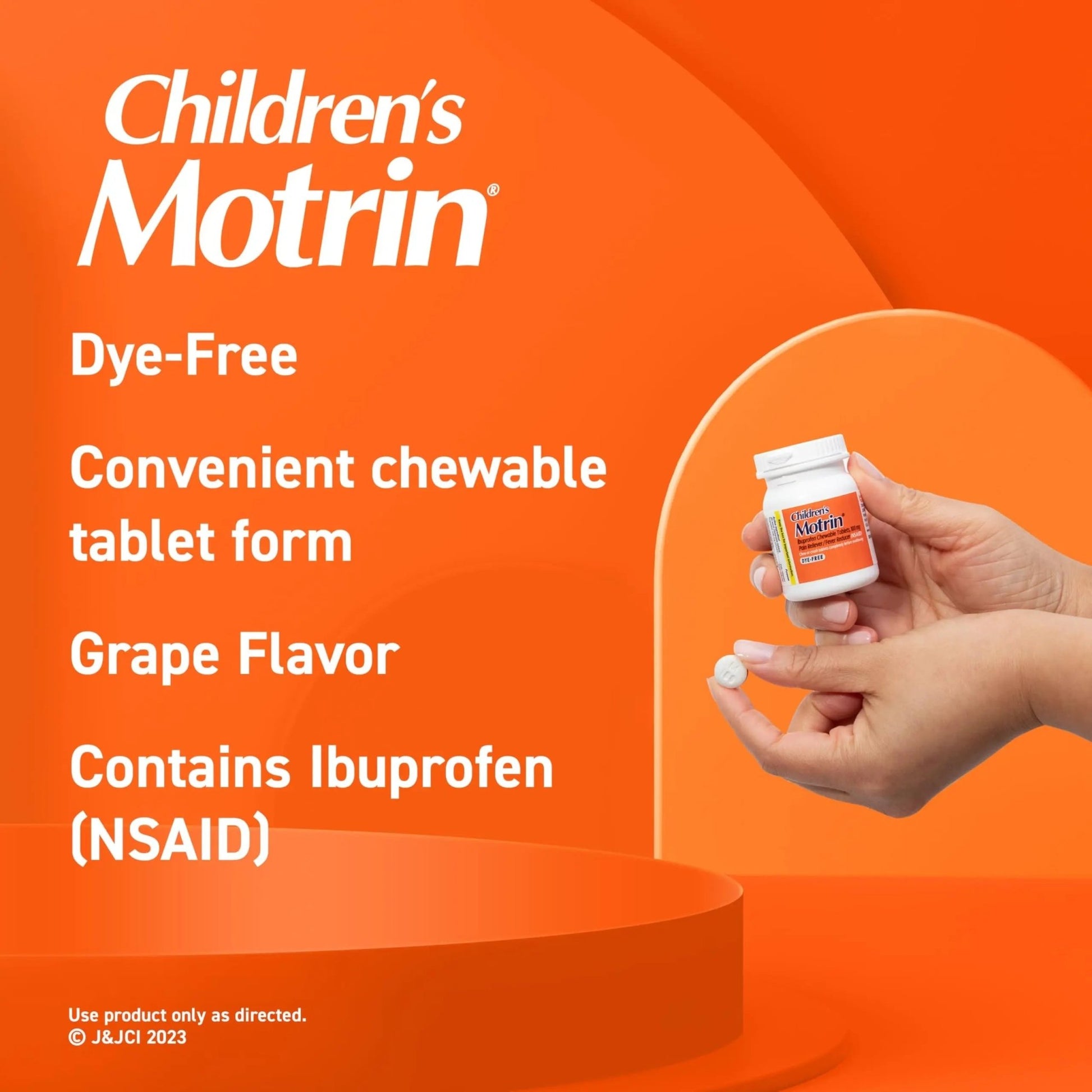 Motrin Children's Dye-Free Chewable Tablets with Ibuprofen, Kids' Fever Reducer & Pain Reliever for Sore Throat, Fever, Toothache & Pain Relief, Grape Flavor, 24 Ct - dailyvitalstore