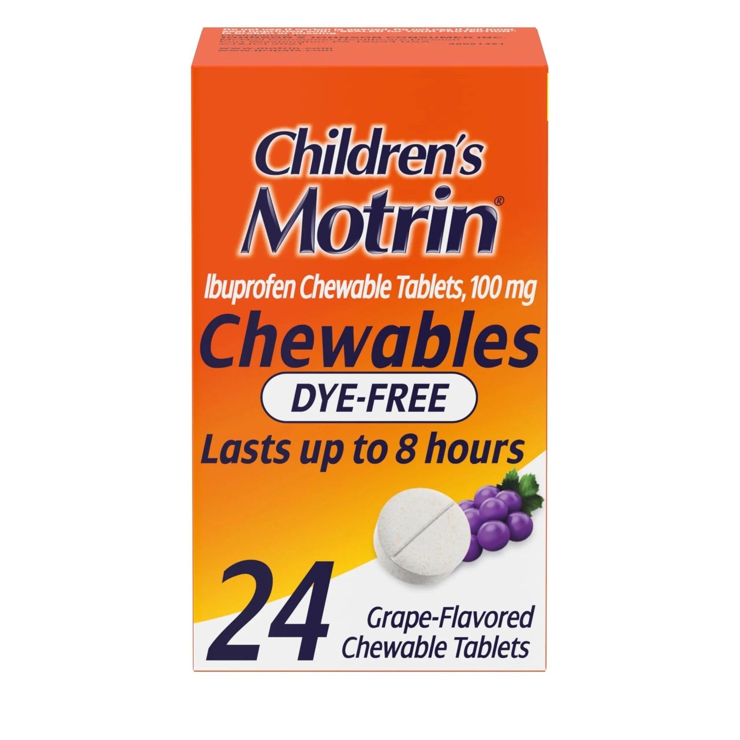 Motrin Children's Dye-Free Chewable Tablets with Ibuprofen, Kids' Fever Reducer & Pain Reliever for Sore Throat, Fever, Toothache & Pain Relief, Grape Flavor, 24 Ct - dailyvitalstore