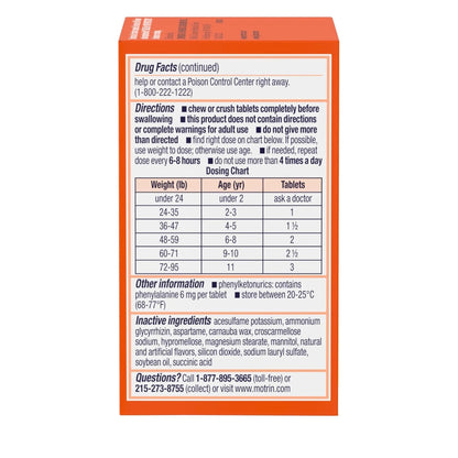Motrin Children's Dye-Free Chewable Tablets with Ibuprofen, Kids' Fever Reducer & Pain Reliever for Sore Throat, Fever, Toothache & Pain Relief, Grape Flavor, 24 Ct - dailyvitalstore