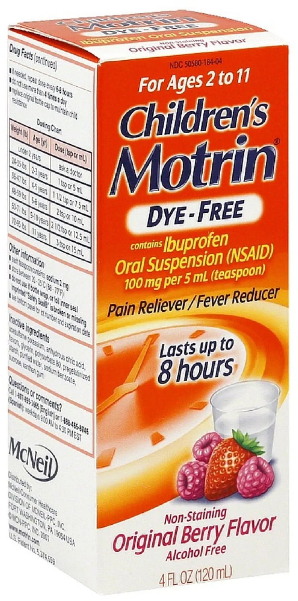Motrin Children's Dye-Free Pain Reliever/Fever Reducer, Original Berry Flavor 4 Oz (3 Pack) - dailyvitalstore