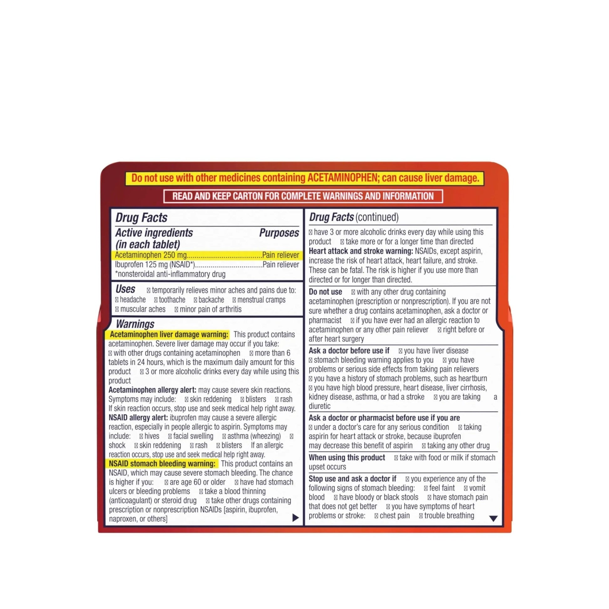 Motrin Dual Action with Tylenol, Fast-Acting Dual Action Pain Reliever with Ibuprofen & Acetaminophen for Minor Aches & Pains, Ibuprofen (NSAID) 125 mg & Acetaminophen 250 mg, 80 ct - dailyvitalstore