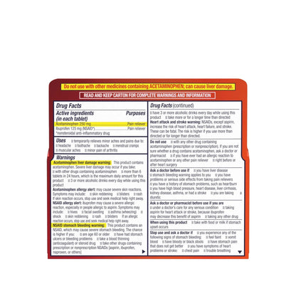 Motrin Dual Action with Tylenol, Fast-Acting Dual Action Pain Reliever with Ibuprofen & Acetaminophen for Minor Aches & Pains, Ibuprofen (NSAID) 125 mg & Acetaminophen 250 mg, 80 ct - dailyvitalstore