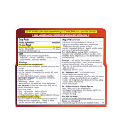 Motrin Dual Action with Tylenol, Ibuprofen & Acetaminophen Fast-Acting Dual Action Pain Reliever for Minor Aches & Pains, Ibuprofen (NSAID) 125 mg & Acetaminophen 250 mg, 120 ct - dailyvitalstore