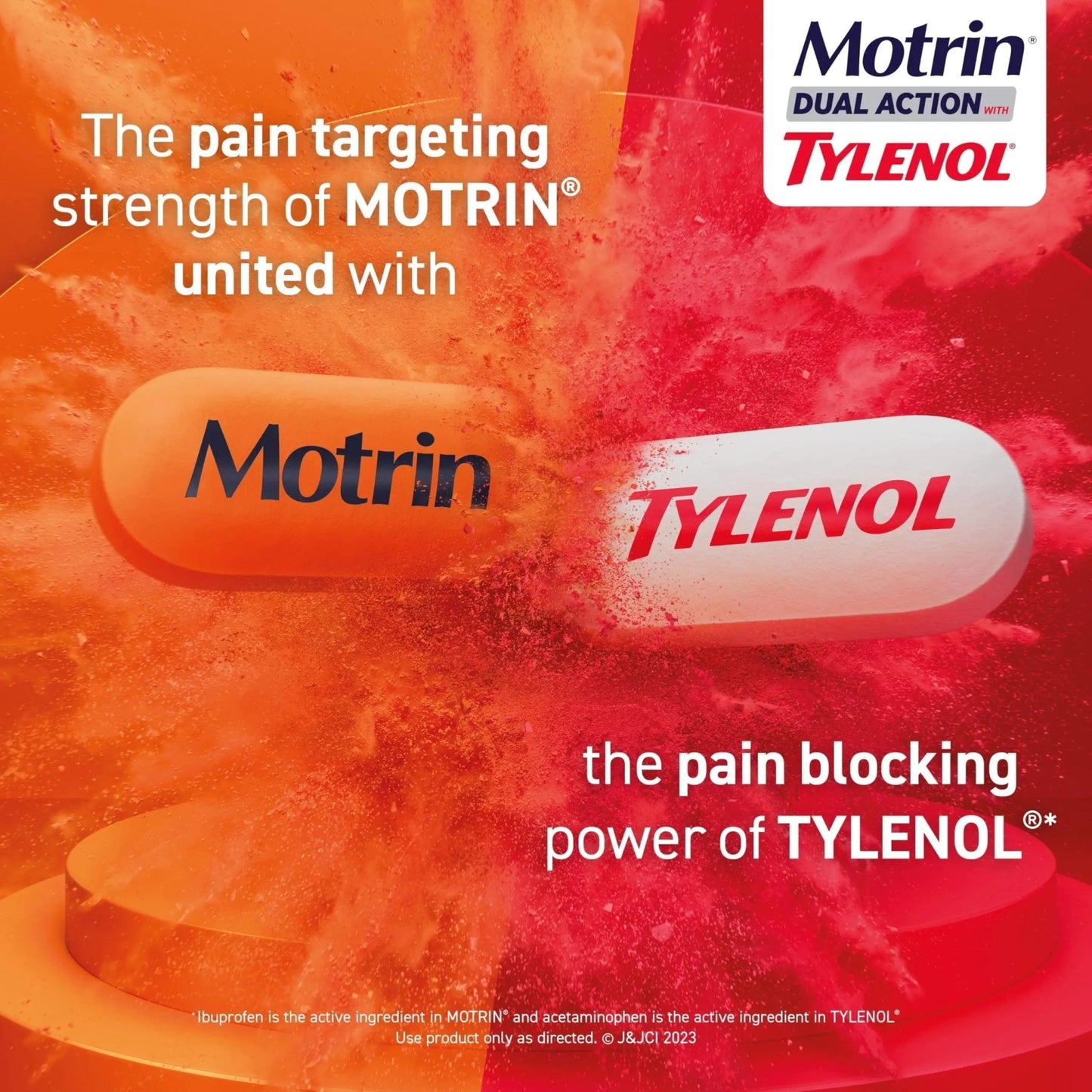 Motrin Dual Action with Tylenol, Ibuprofen & Acetaminophen Fast-Acting Dual Action Pain Reliever for Minor Aches & Pains, Ibuprofen (NSAID) 125 mg & Acetaminophen 250 mg, 120 ct - dailyvitalstore