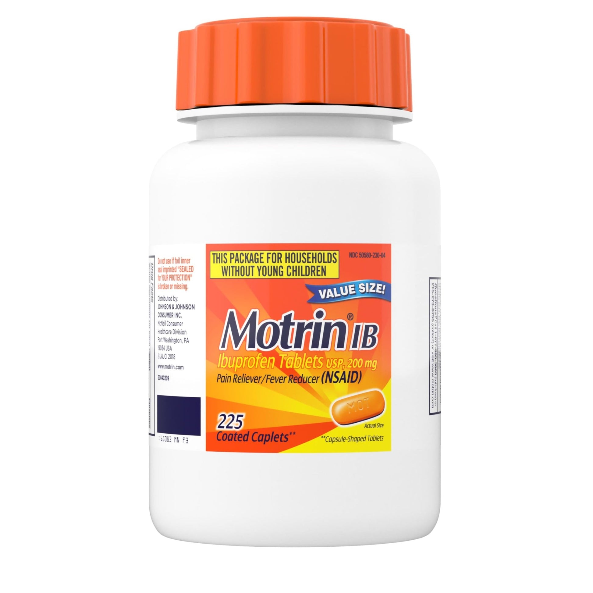 Motrin IB Ibuprofen 200mg Tablets, Ibuprofen Pain & Fever Reliever for Headache, Backache, Muscular Aches, Menstrual Pain & Minor Arthritis Pain, Over-The-Counter NSAID Medicine, 225 ct - dailyvitalstore