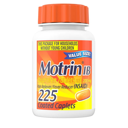Motrin IB Ibuprofen 200mg Tablets, Ibuprofen Pain & Fever Reliever for Headache, Backache, Muscular Aches, Menstrual Pain & Minor Arthritis Pain, Over-The-Counter NSAID Medicine, 225 ct - dailyvitalstore