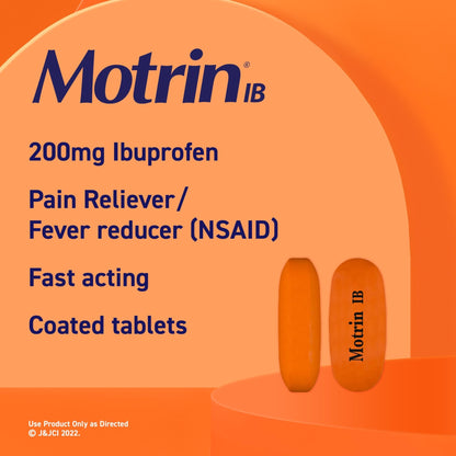 Motrin IB Ibuprofen 200mg Tablets, Ibuprofen Pain & Fever Reliever for Headache, Backache, Muscular Aches, Menstrual Pain & Minor Arthritis Pain, Over-The-Counter NSAID Medicine, 225 ct - dailyvitalstore
