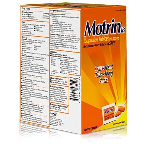 Motrin IB, Ibuprofen 200mg Tablets, NSAID Pain & Fever Reliever for Headache, Backache, Muscular Aches, Arthritis Pain Reliever, 50 Travel Packets of 2, 100 ct - dailyvitalstore