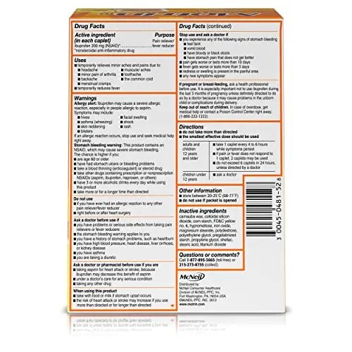 Motrin IB, Ibuprofen 200mg Tablets, NSAID Pain & Fever Reliever for Headache, Backache, Muscular Aches, Arthritis Pain Reliever, 50 Travel Packets of 2, 100 ct - dailyvitalstore