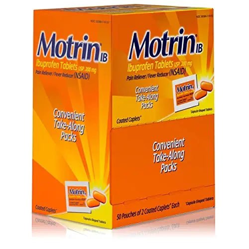 Motrin IB, Ibuprofen 200mg Tablets, NSAID Pain & Fever Reliever for Headache, Backache, Muscular Aches, Arthritis Pain Reliever, 50 Travel Packets of 2, 100 ct - dailyvitalstore