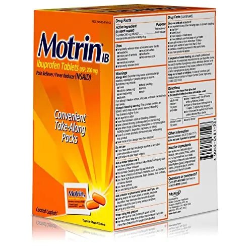 Motrin IB, Ibuprofen 200mg Tablets, NSAID Pain & Fever Reliever for Headache, Backache, Muscular Aches, Arthritis Pain Reliever, 50 Travel Packets of 2, 100 ct - dailyvitalstore