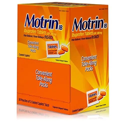 Motrin IB, Ibuprofen 200mg Tablets, NSAID Pain & Fever Reliever for Headache, Backache, Muscular Aches, Arthritis Pain Reliever, 50 Travel Packets of 2, 100 ct - dailyvitalstore