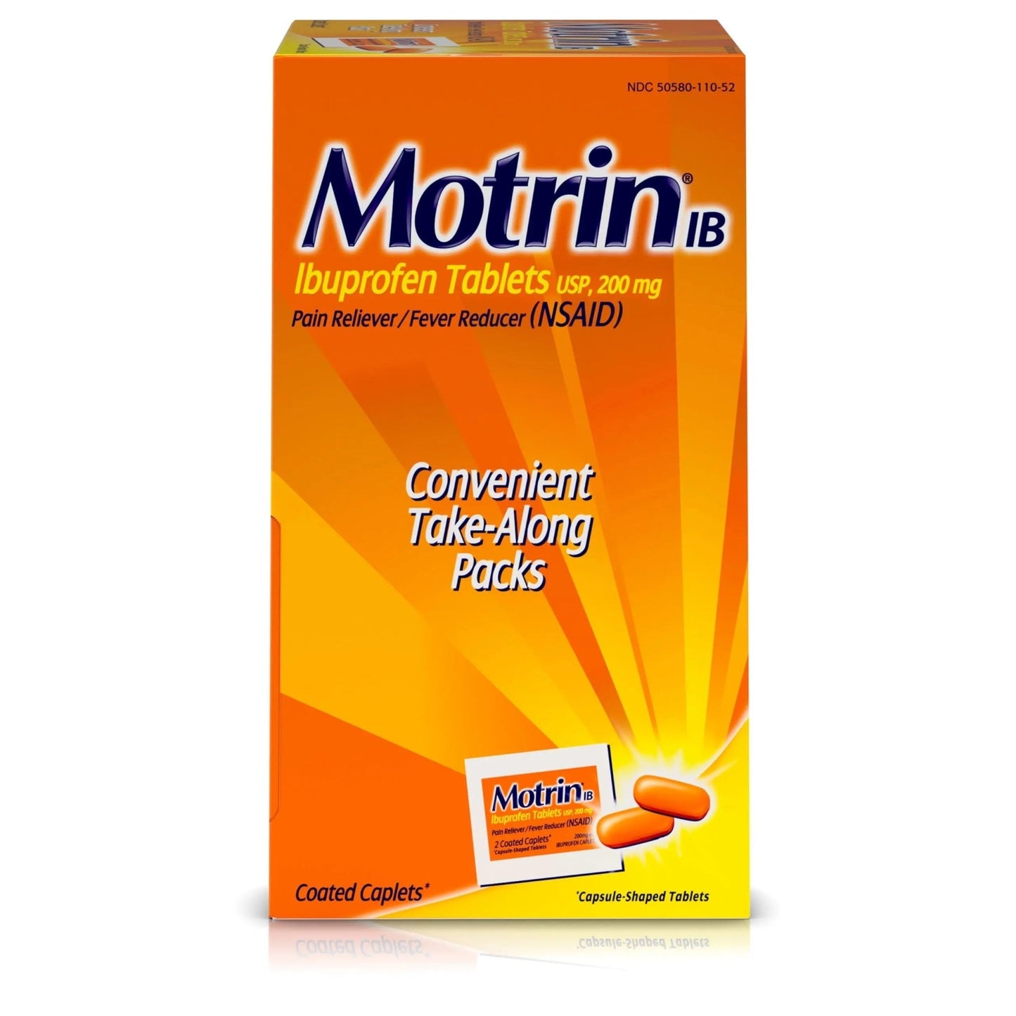 Motrin IB, Ibuprofen 200mg Tablets, NSAID Pain & Fever Reliever for Headache, Backache, Muscular Aches, Arthritis Pain Reliever, 50 Travel Packets of 2, 100 ct - dailyvitalstore
