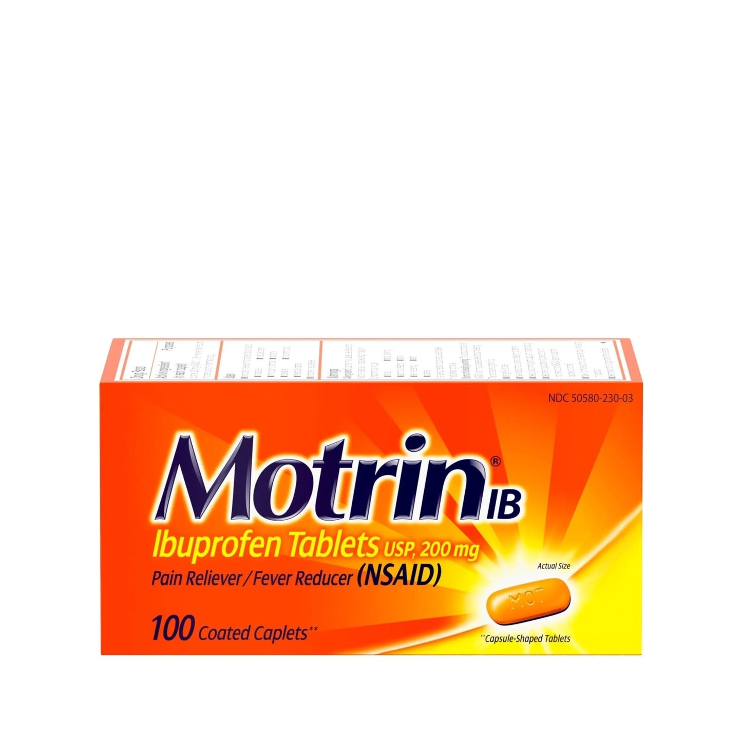Motrin IB, Ibuprofen 200mg Tablets, Pain Reliever & Fever Reducer for Muscular Aches, Headache, Backache, Menstrual Cramps & Minor Arthritis Pain, NSAID, 100 Ct - dailyvitalstore