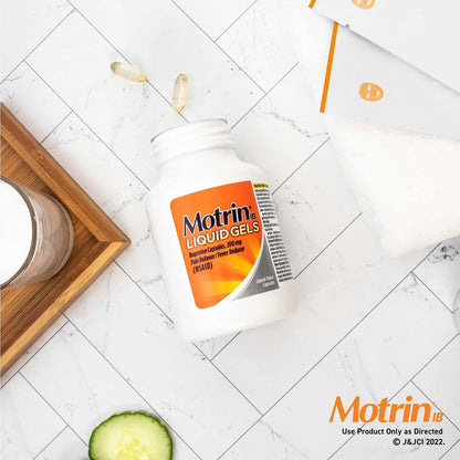 Motrin IB Liquid Gels with 200mg Ibuprofen per Caplet, Pain Reliever & Fever Reducer for Adults, Relief from Minor Arthritis Pain, Muscle Aches, Headache, Menstrual Cramps & Backache, 120 ct - dailyvitalstore