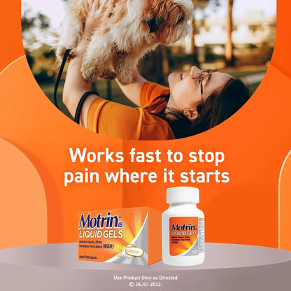 Motrin IB Liquid Gels with 200mg Ibuprofen per Caplet, Pain Reliever & Fever Reducer for Adults, Relief from Minor Arthritis Pain, Muscle Aches, Headache, Menstrual Cramps & Backache, 120 ct - dailyvitalstore