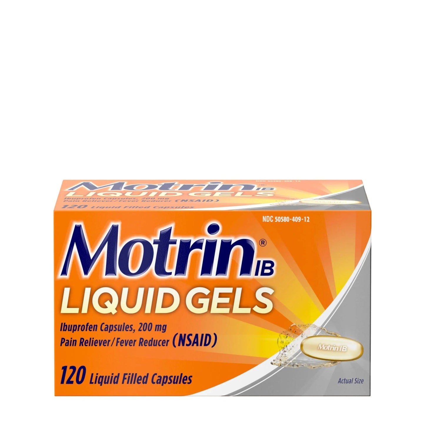 Motrin IB Liquid Gels with 200mg Ibuprofen per Caplet, Pain Reliever & Fever Reducer for Adults, Relief from Minor Arthritis Pain, Muscle Aches, Headache, Menstrual Cramps & Backache, 120 ct - dailyvitalstore