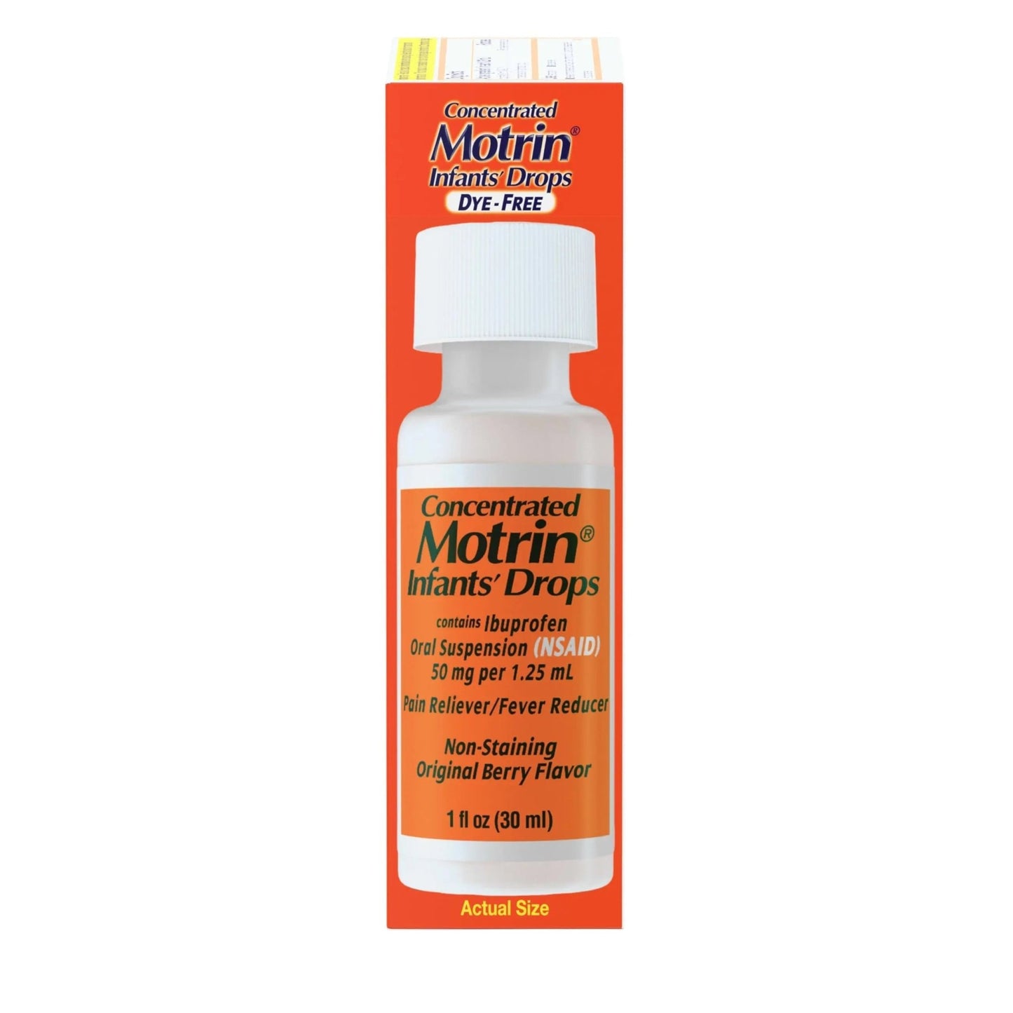 Motrin Infants Infant Ibuprofen Oral Suspension Concentrated Drops, NSAID Fever Reducer & Pain Reliever for Babies, Dye Free, Alcohol-Free, Berry Flavor, Includes Enclosed Syringe, 1 fl. oz - dailyvitalstore