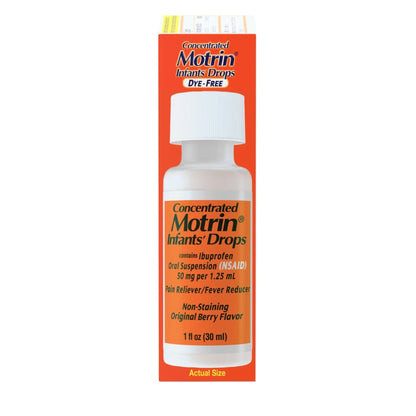 Motrin Infants Infant Ibuprofen Oral Suspension Concentrated Drops, NSAID Fever Reducer & Pain Reliever for Babies, Dye Free, Alcohol-Free, Berry Flavor, Includes Enclosed Syringe, 1 fl. oz - dailyvitalstore