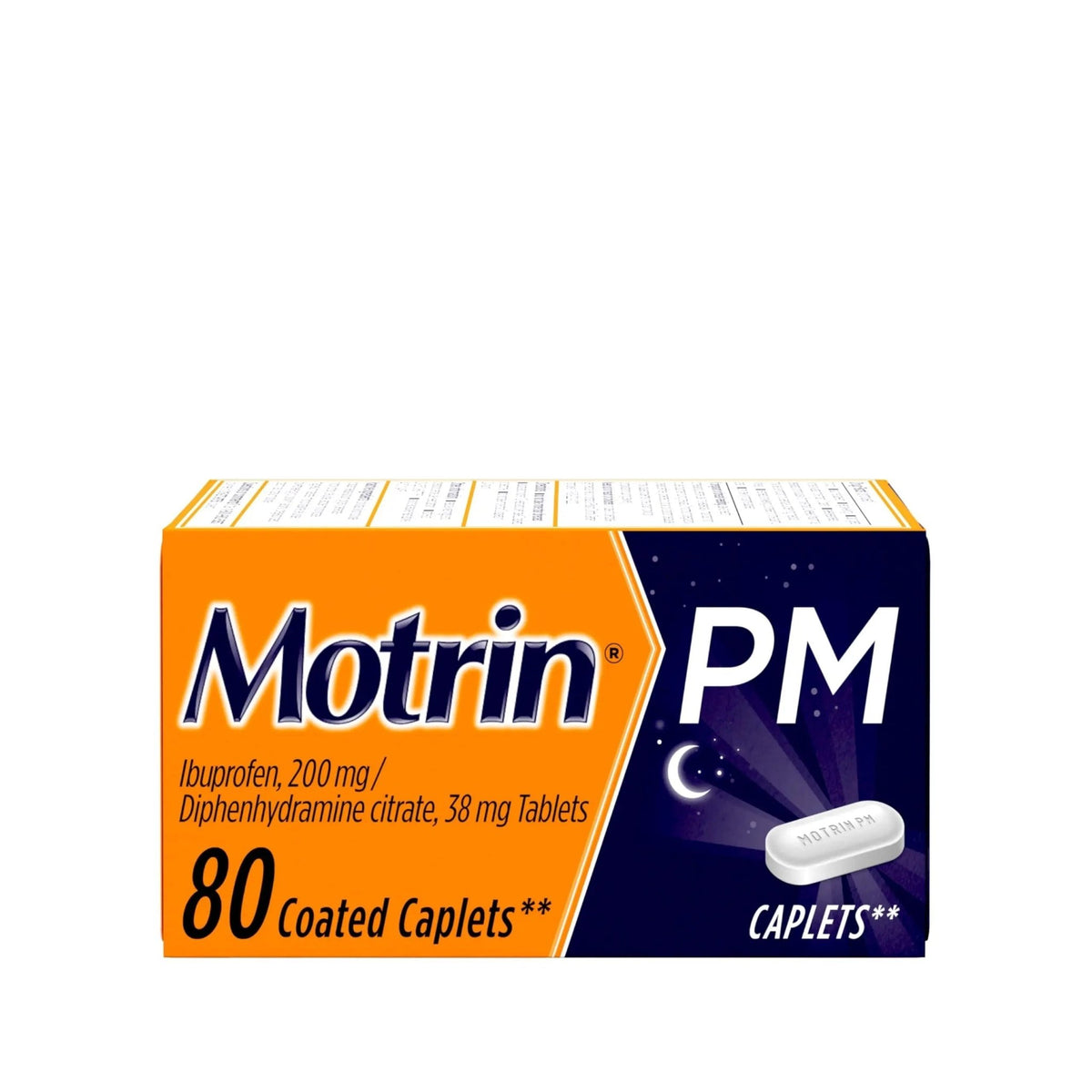 Motrin PM Caplets with 200 mg Ibuprofen & 38 mg Diphenhydramine Sleep Aid, Nighttime Pain Reliever for Minor Aches & Pains, Bulk, 80 ct - dailyvitalstore