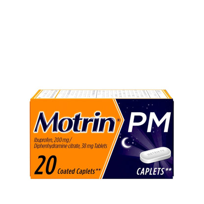 Motrin PM Pain Relief Caplets with 200 mg Ibuprofen & 38 mg Diphenhydramine Sleep Aid, Nighttime Pain Reliever for Minor Aches & Pains Helps You Fall Asleep & Stay Asleep, 20 ct - dailyvitalstore