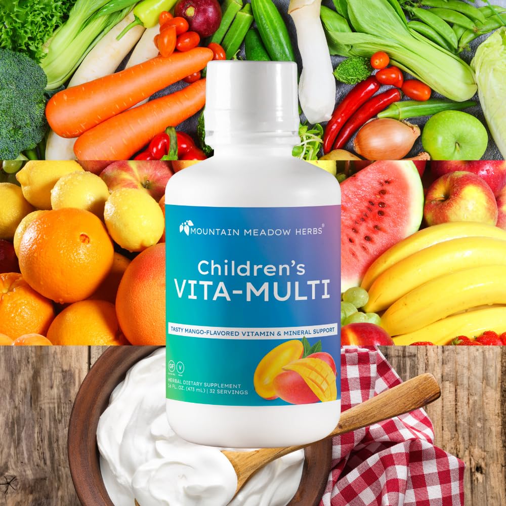 Mountain Meadow Herbs Children's Vita-Multi: Blended Vitamin & Mineral Supplement - Fast Absorbing Liquid Kids Vitamins with Fruits, Greens, and Eye-Protecting Lutein (16 oz.) - dailyvitalstore