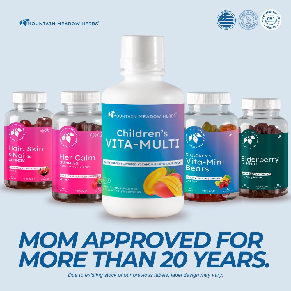 Mountain Meadow Herbs Children's Vita-Multi: Blended Vitamin & Mineral Supplement - Fast Absorbing Liquid Kids Vitamins with Fruits, Greens, and Eye-Protecting Lutein (16 oz.) - dailyvitalstore