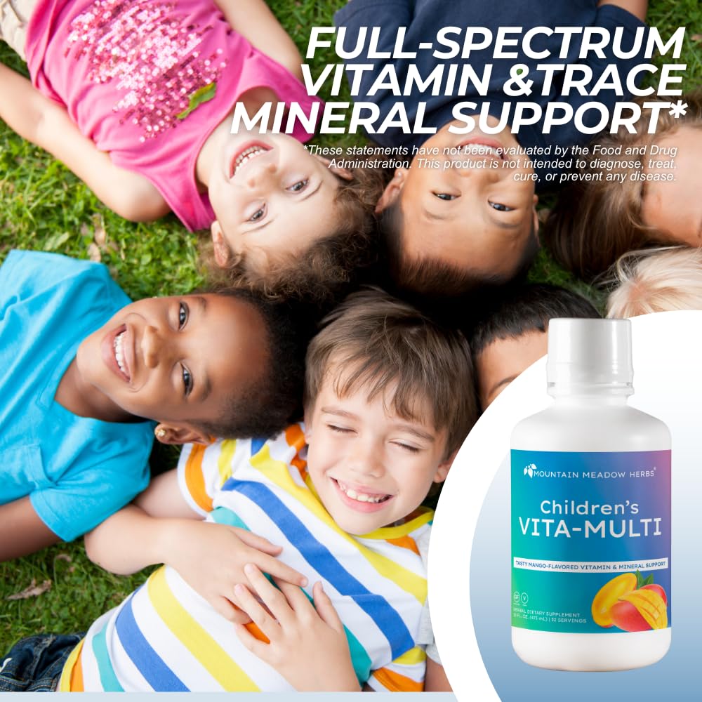 Mountain Meadow Herbs Children's Vita-Multi: Blended Vitamin & Mineral Supplement - Fast Absorbing Liquid Kids Vitamins with Fruits, Greens, and Eye-Protecting Lutein (16 oz.) - dailyvitalstore
