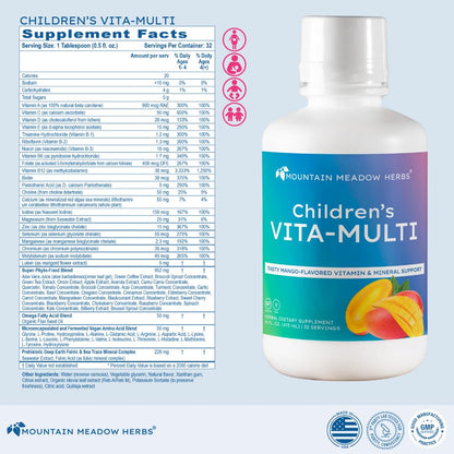 Mountain Meadow Herbs Children's Vita-Multi: Blended Vitamin & Mineral Supplement - Fast Absorbing Liquid Kids Vitamins with Fruits, Greens, and Eye-Protecting Lutein (16 oz.) - dailyvitalstore