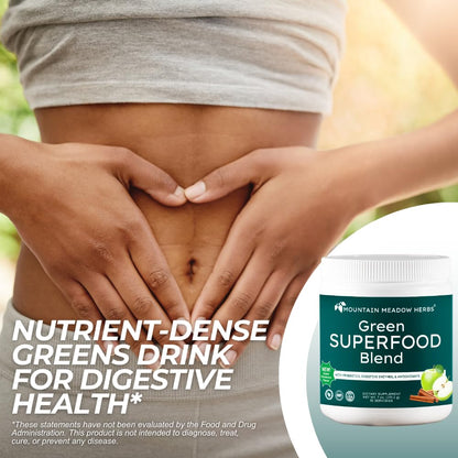 Mountain Meadow Herbs Green Superfood Blend – Spirulina, Chlorella, Mushrooms, Probiotics, Digestive Enzymes, Antioxidants – Organic Greens Powder for Energy & Gut Health – 30 Servings - dailyvitalstore
