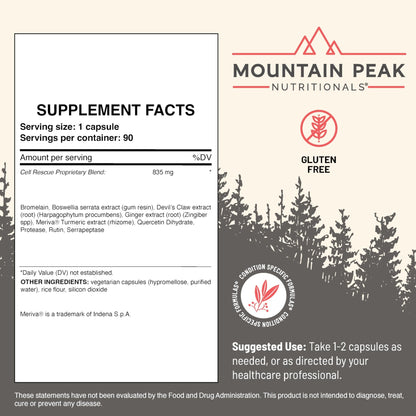 Mountain Peak Nutritionals Cell Rescue - Antioxidant Immune Support Supplement with Turmeric, Ginger Root, and Bromelain - Supports Intestinal Health & Whole Body (90 Capsules) - dailyvitalstore