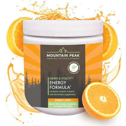 Mountain Peak Nutritionals Energy Formula - All in One Multi-Mineral Powder - Complete Nutrition, Vitamin, Mineral, and Electrolyte Supplement for Men & Women - Orange Flavor (255g, 30 Servings) - dailyvitalstore