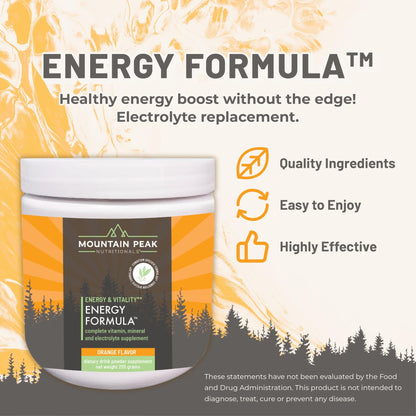Mountain Peak Nutritionals Energy Formula - All in One Multi-Mineral Powder - Complete Nutrition, Vitamin, Mineral, and Electrolyte Supplement for Men & Women - Orange Flavor (255g, 30 Servings) - dailyvitalstore