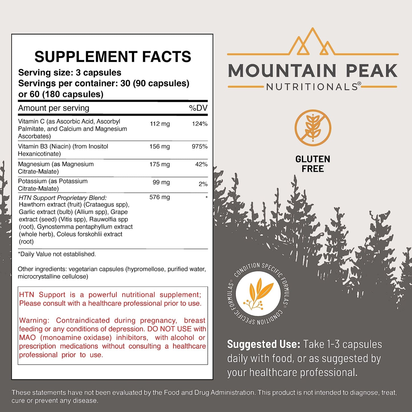 Mountain Peak Nutritionals HTN Blood Pressure Support Supplement for Heart & Circulation Health - Advanced Cardiovascular Formula with Rauwolfia, Hawthorn Berry, & Magnesium (180 Vegetarian Capsules) - dailyvitalstore