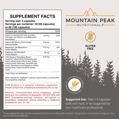 Mountain Peak Nutritionals HTN Blood Pressure Support Supplement for Heart & Circulation Health - Advanced Cardiovascular Formula with Rauwolfia, Hawthorn Berry, & Magnesium (180 Vegetarian Capsules) - dailyvitalstore