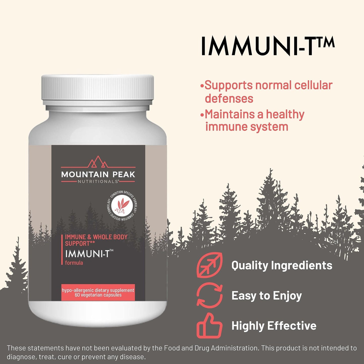 Mountain Peak Nutritionals Immuni-T Advanced Immune Support Supplement - 4-in-1 Formula with Vitamin C, A, Zinc, & Mushroom Blend - Daily Wellness & Seasonal Defense (60 Vegetarian Capsules) - dailyvitalstore