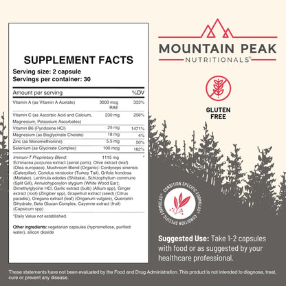 Mountain Peak Nutritionals Immuni-T Advanced Immune Support Supplement - 4-in-1 Formula with Vitamin C, A, Zinc, & Mushroom Blend - Daily Wellness & Seasonal Defense (60 Vegetarian Capsules) - dailyvitalstore
