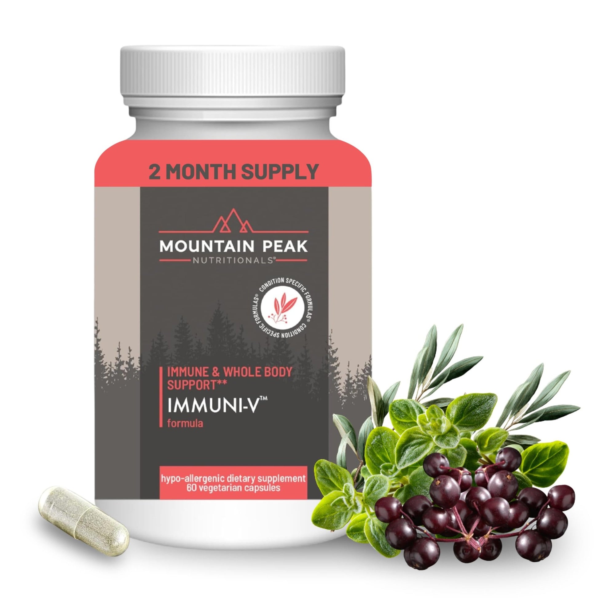 Mountain Peak Nutritionals Immuni-V - Immune System & Whole Body Support Supplement - Natural Antioxidant Booster with Humic Acid, Olive Extract, & Elderberry (60 Vegetarian Capsules) - dailyvitalstore