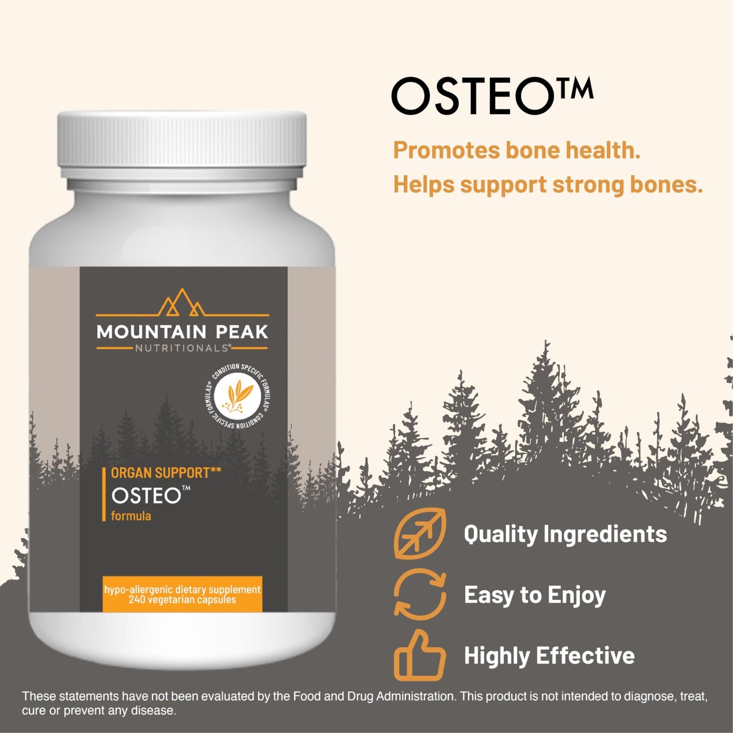 Mountain Peak Nutritionals Osteo Supplement - Organ & Strong Bone Support, Promotes Bone Health - With Vitamins D3, K2, Calcium, and Magnesium - Bone Building & Strengthening (240 Vegetarian Capsules) - dailyvitalstore