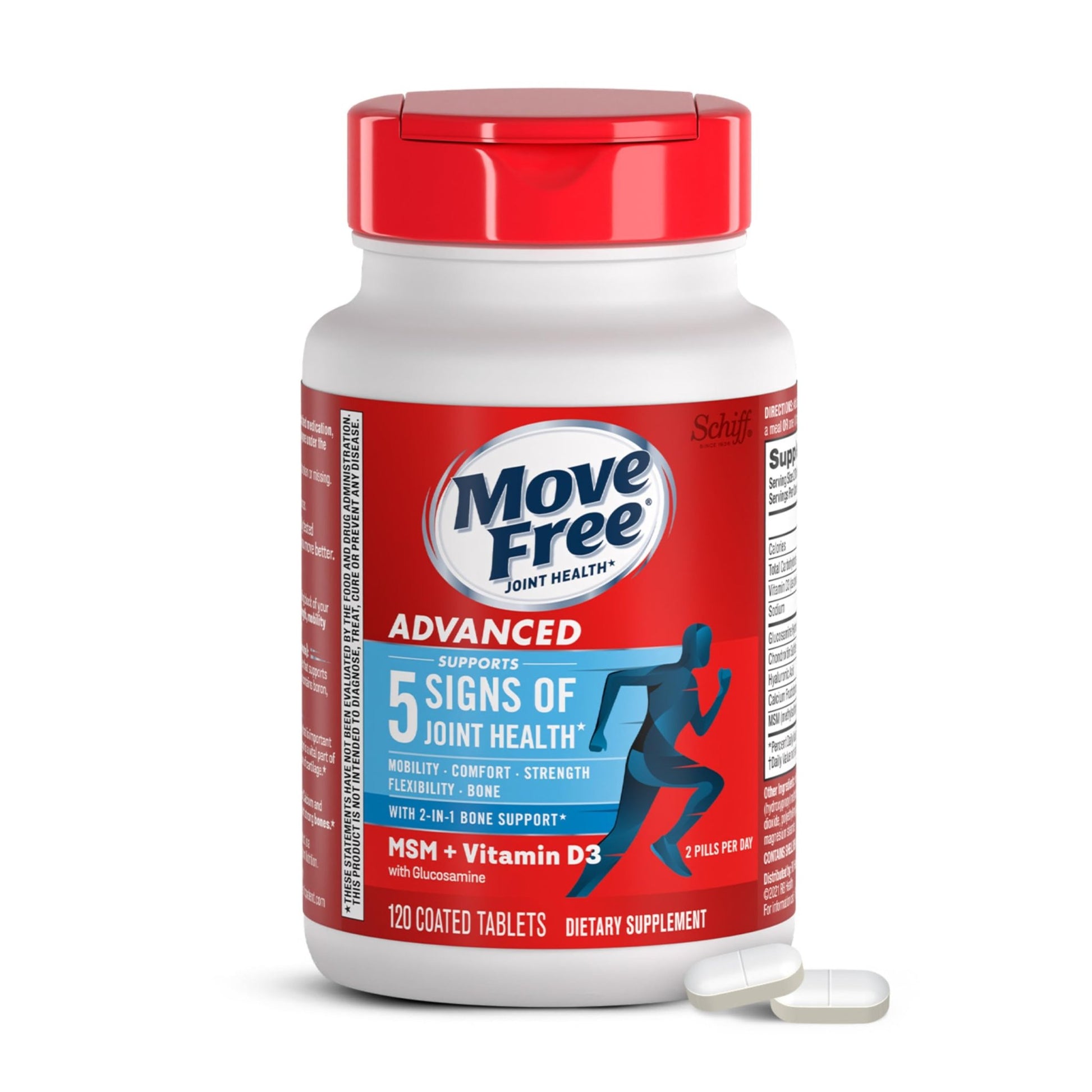Move Free Advanced Glucosamine Chondroitin MSM + Vitamin D3 Joint Support Supplement, Supports Mobility Comfort Strength Flexibility & Bone + Immune Health - 120 Tablets (40 servings)* - dailyvitalstore
