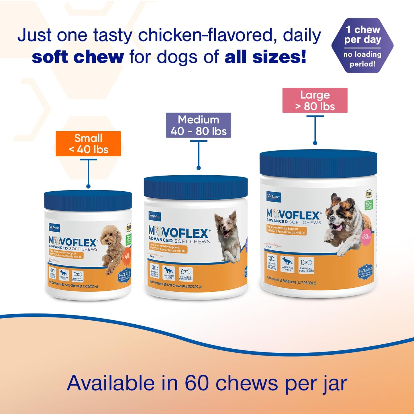 MOVOFLEX Advanced Soft Chews Hip Joint Support Supplement for Large Dogs 60 Count by Virbac - dailyvitalstore