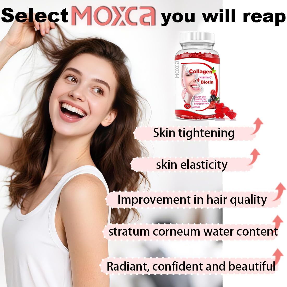 Moxca Hydrolyzed Marine Collagen Gummies for Women | Vegan Collagen Support with Biotin, Vitamins C & E | Daily Beauty Supplement for Hair, Skin & Nails | Natural Fruit Flavor, Clean Formula - dailyvitalstore