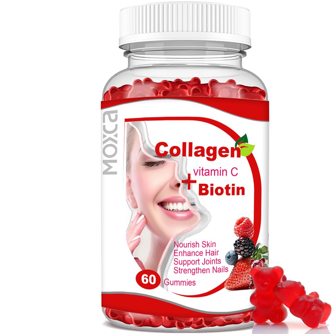 Moxca Hydrolyzed Marine Collagen Gummies for Women | Vegan Collagen Support with Biotin, Vitamins C & E | Daily Beauty Supplement for Hair, Skin & Nails | Natural Fruit Flavor, Clean Formula - dailyvitalstore