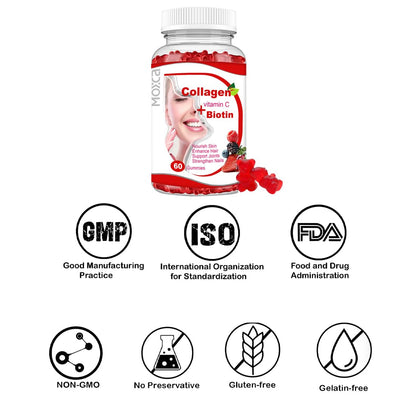 Moxca Hydrolyzed Marine Collagen Gummies for Women | Vegan Collagen Support with Biotin, Vitamins C & E | Daily Beauty Supplement for Hair, Skin & Nails | Natural Fruit Flavor, Clean Formula - dailyvitalstore