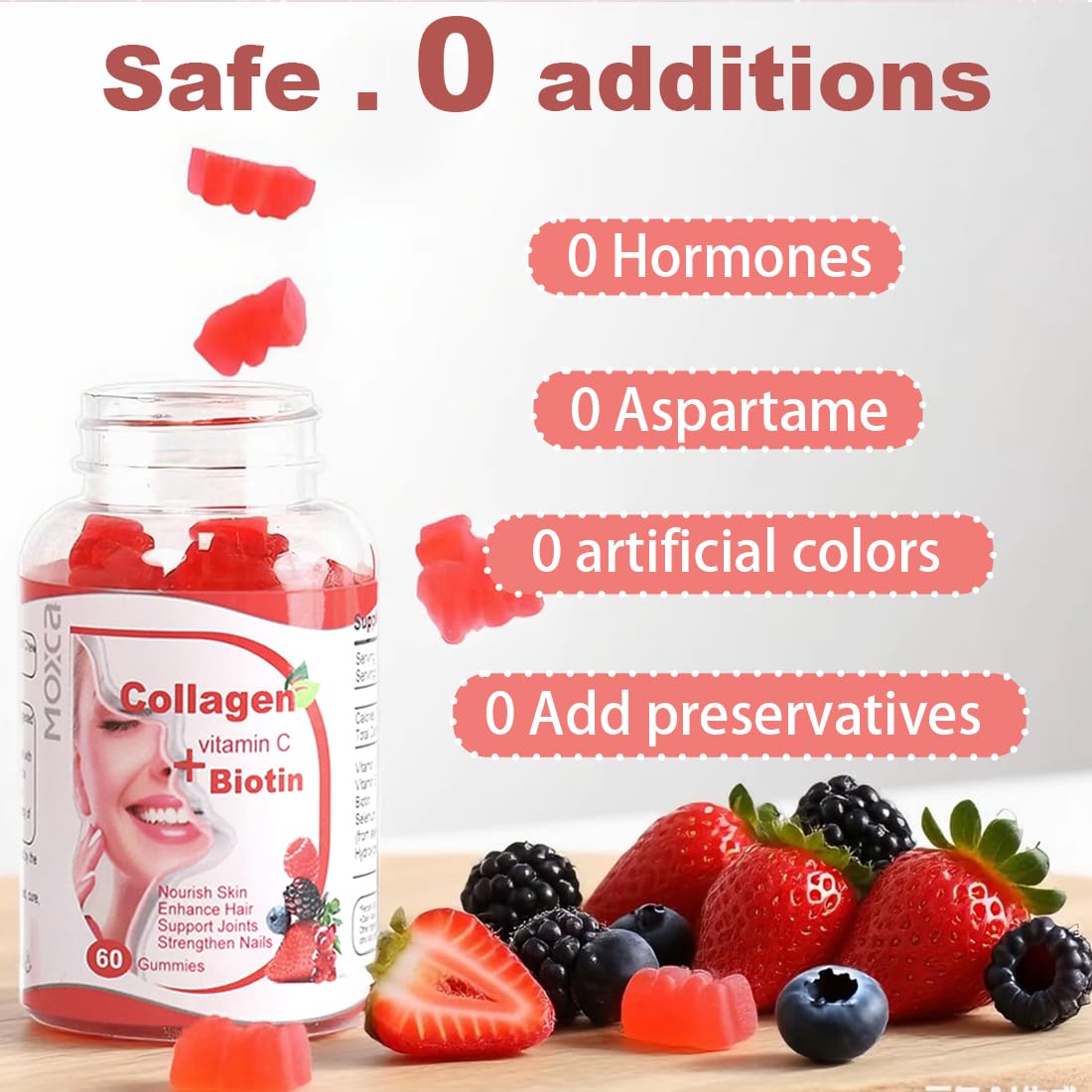 Moxca Hydrolyzed Marine Collagen Gummies for Women | Vegan Collagen Support with Biotin, Vitamins C & E | Daily Beauty Supplement for Hair, Skin & Nails | Natural Fruit Flavor, Clean Formula - dailyvitalstore