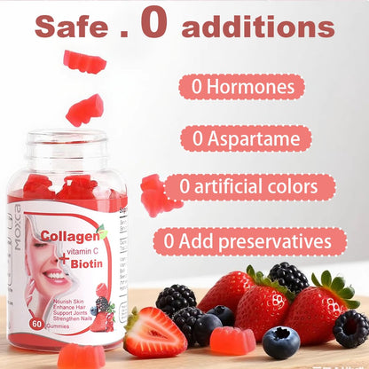 Moxca Hydrolyzed Marine Collagen Gummies for Women | Vegan Collagen Support with Biotin, Vitamins C & E | Daily Beauty Supplement for Hair, Skin & Nails | Natural Fruit Flavor, Clean Formula - dailyvitalstore