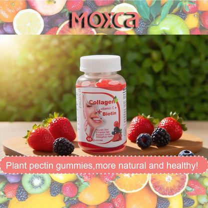 Moxca Hydrolyzed Marine Collagen Gummies for Women | Vegan Collagen Support with Biotin, Vitamins C & E | Daily Beauty Supplement for Hair, Skin & Nails | Natural Fruit Flavor, Clean Formula - dailyvitalstore