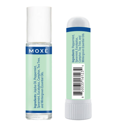 MOXE Migraine Rollon Stick & Nasal Inhaler, Fast Cooling Comfort for Headaches & Tension, Non-Medicated Soothing Vapors, Peppermint, Eucalyptus, and Other Essential Oils, Metal Roller, Made in USA - dailyvitalstore